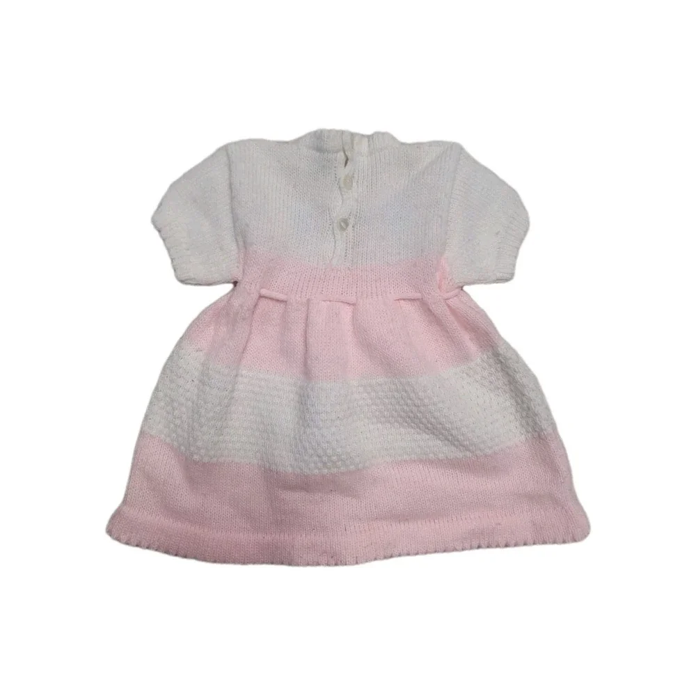 Vintage  Girls Dress Knit Pink White Soft Spun 9 Months  Acrylic Japan  Lot Of 2